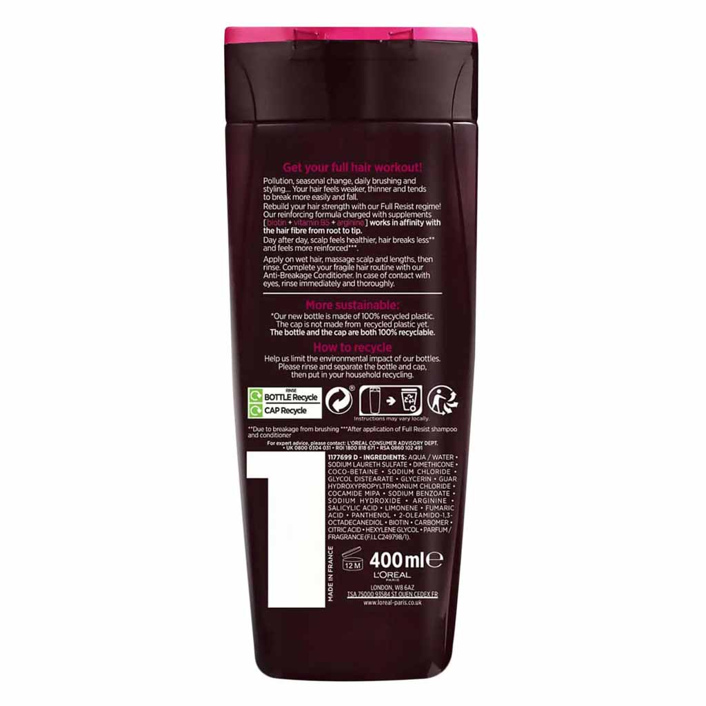 L’Oréal Paris, Elvive Full Resist Reinforcing Shampoo, Strengthening shampoo for fragile hair, 200ml