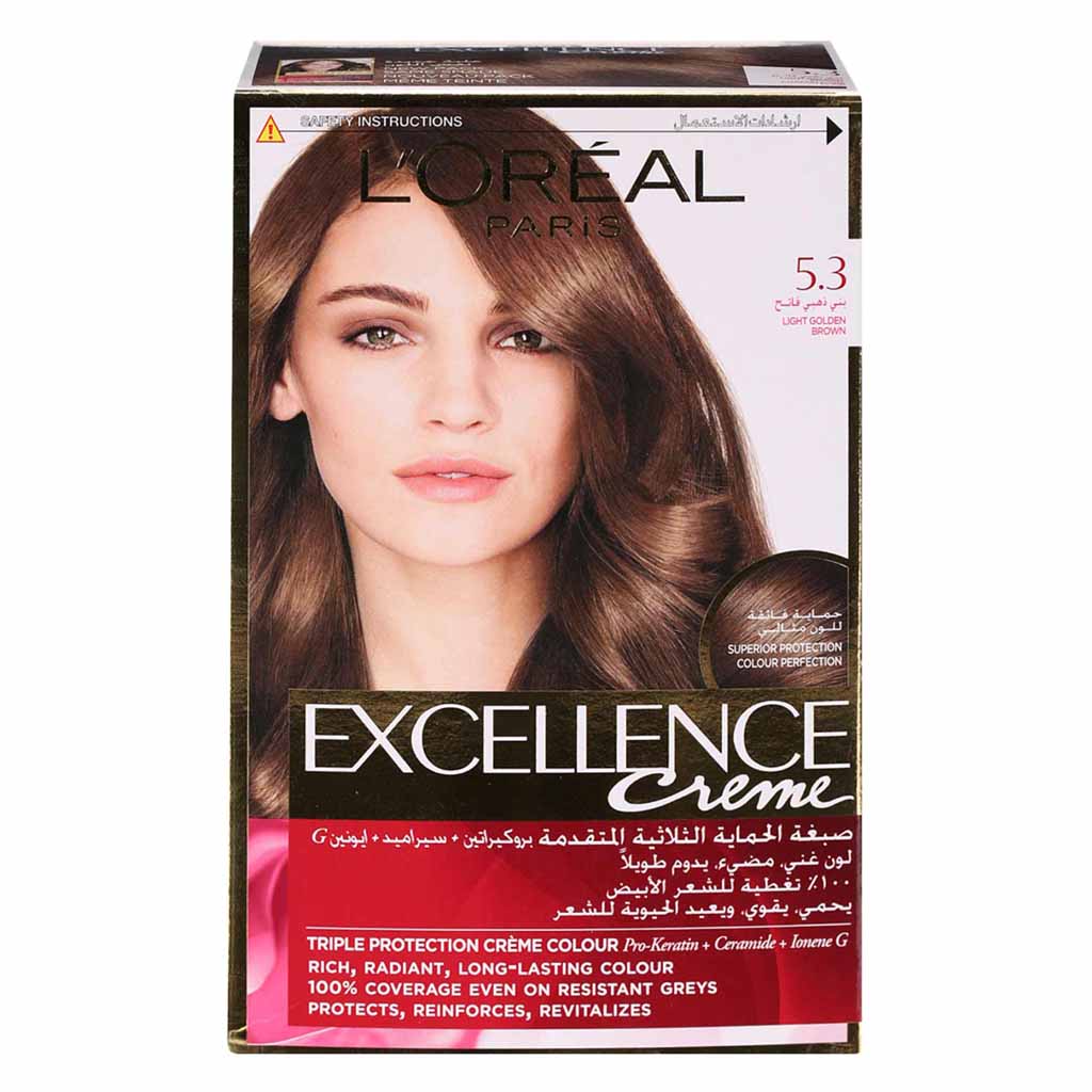 L’Oréal Paris, Excellence Creme Triple Care Hair Color, Nourishing permanent hair dye light golden brown, 53 —