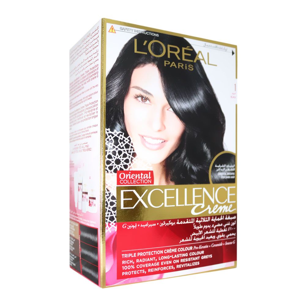 L'Oréal Paris, Excellence Cream Hair Color 1 Black, Permanent hair color for full coverage, cream