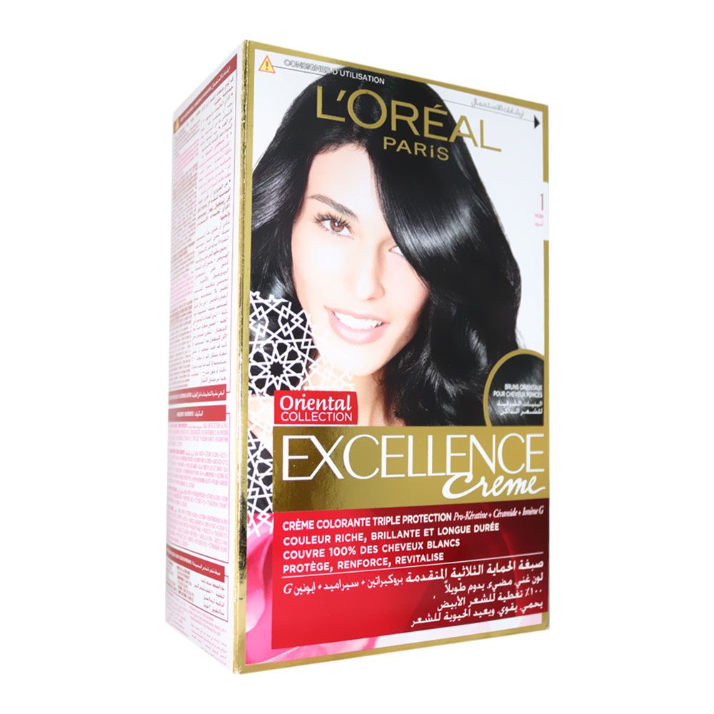 L'Oréal Paris, Excellence Cream Hair Color 1 Black, Permanent hair color for full coverage, cream