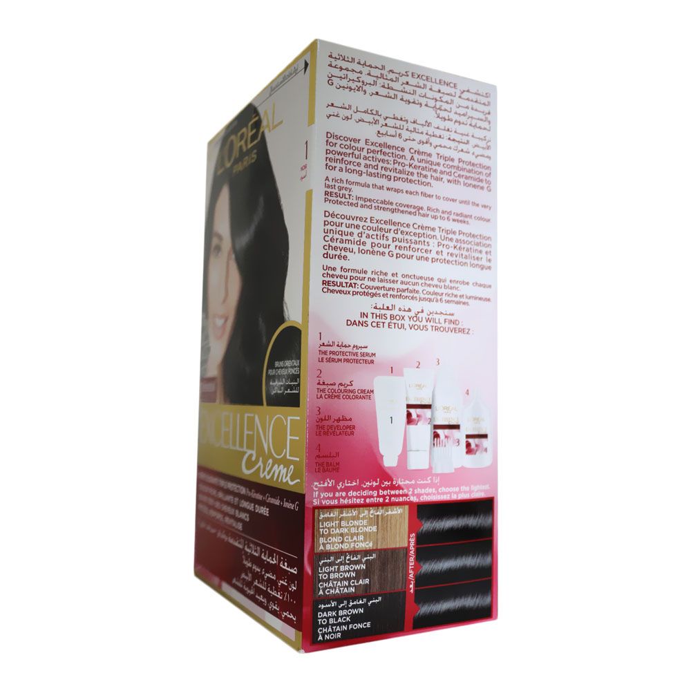 L'Oréal Paris, Excellence Cream Hair Color 1 Black, Permanent hair color for full coverage, cream