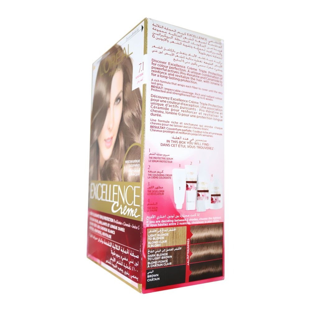 L’Oréal Paris, Excellence Cream Hair Color, Permanent cream hair color, 71 Ash Blonde