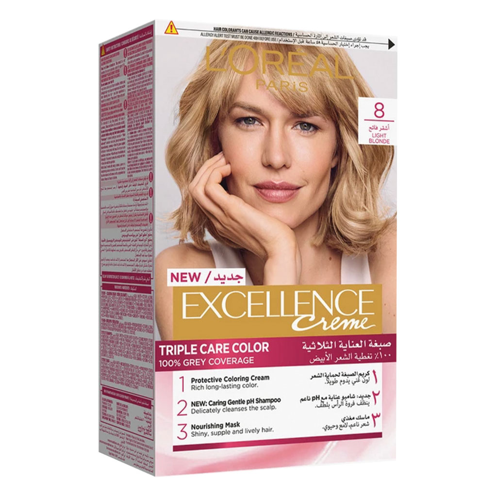 L’Oréal Paris, Excellence Cream Hair Color, Permanent cream hair color, 8 Light Blonde