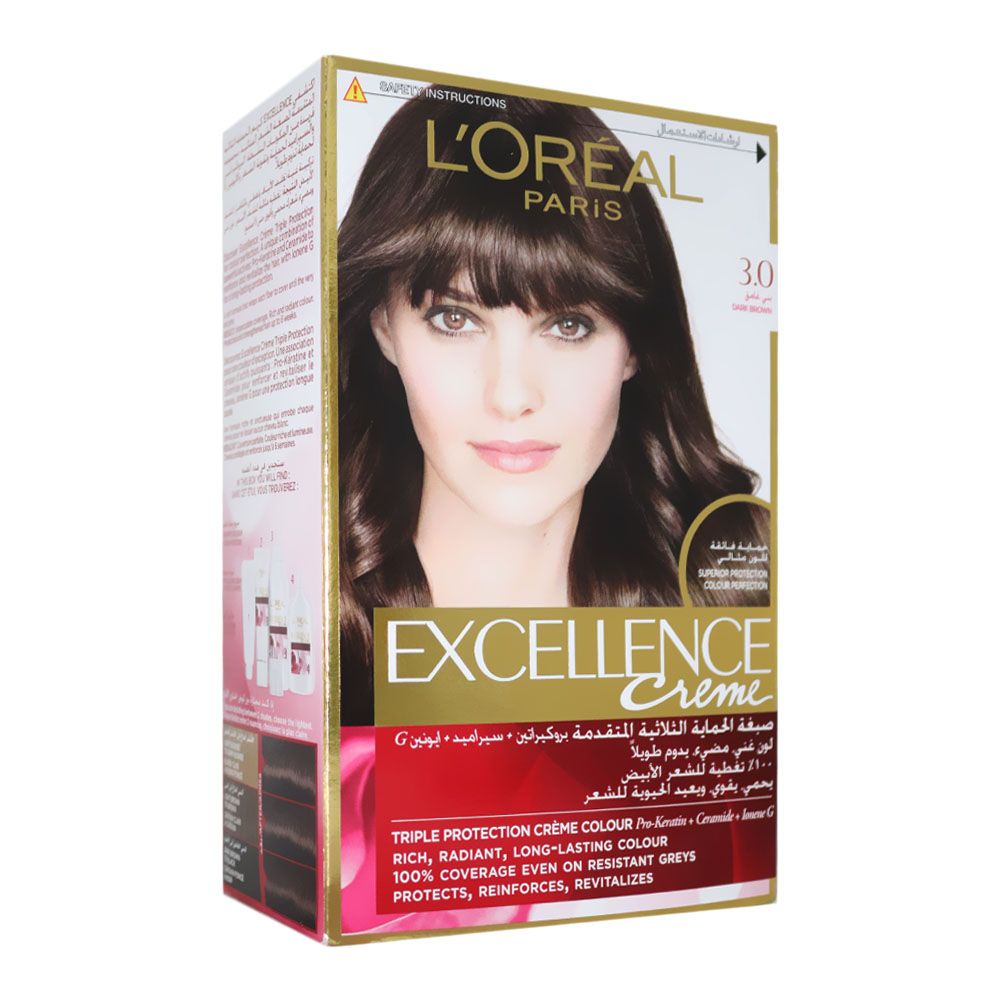 L'Oréal, Excellence Hair Color HC 30 Dark Brown, Permanent hair color for rich dark brown shade, cream