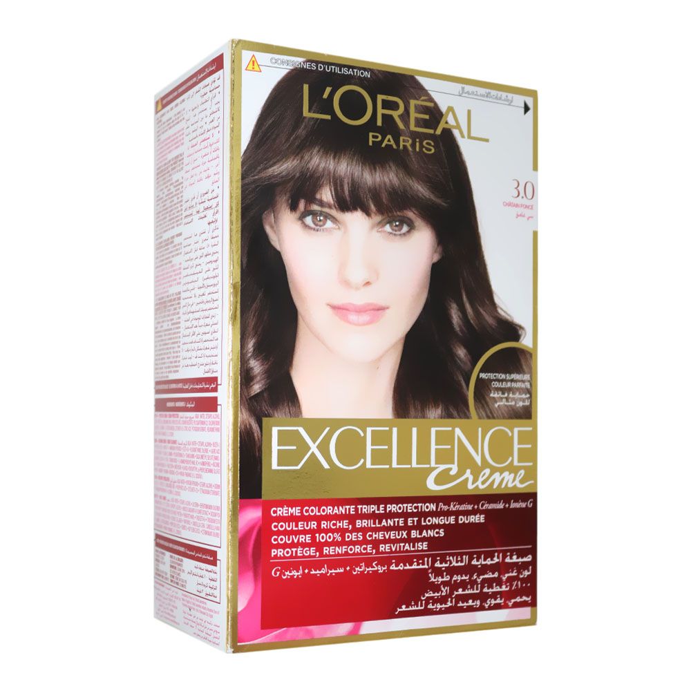 L'Oréal, Excellence Hair Color HC 30 Dark Brown, Permanent hair color for rich dark brown shade, cream