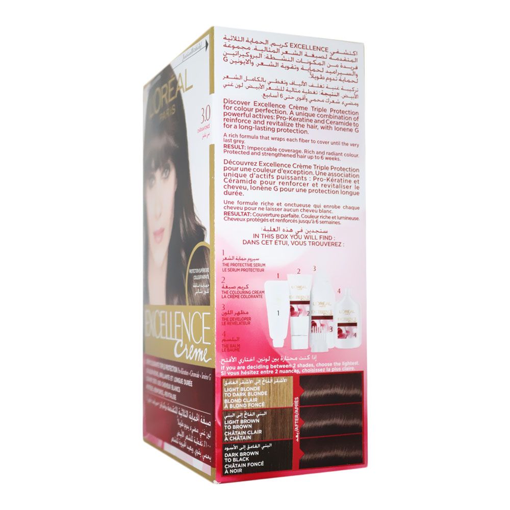 L'Oréal, Excellence Hair Color HC 30 Dark Brown, Permanent hair color for rich dark brown shade, cream