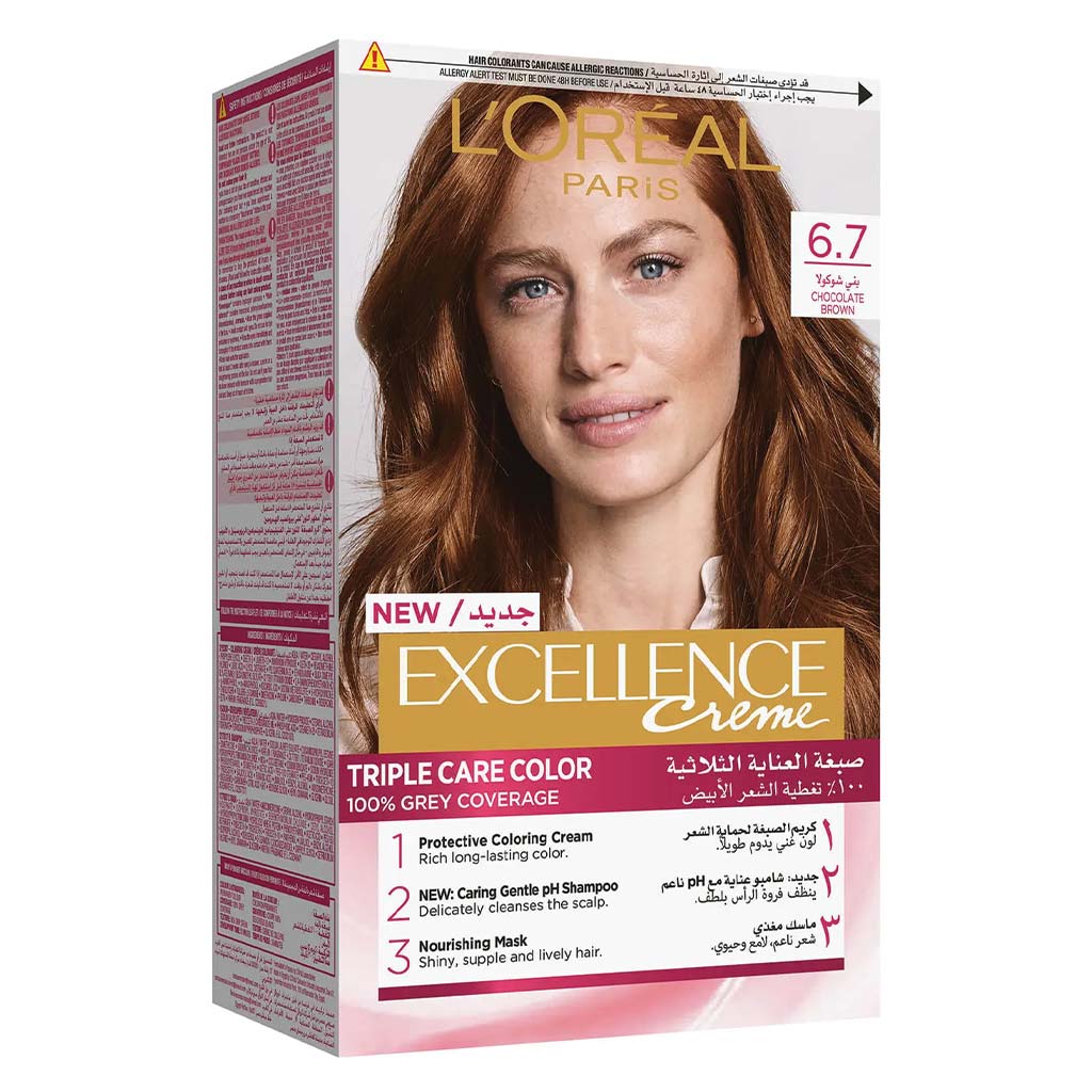 L’Oréal Paris, Excellence Cream Hair Color 67 Chocolate Brown, Permanent cream hair color for rich chocolate brown shade, 67ml