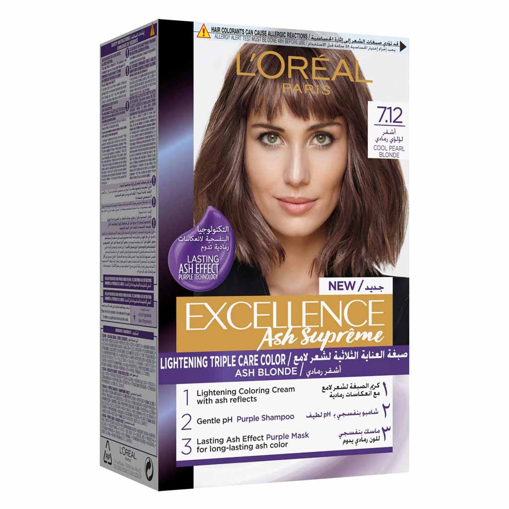 L’Oréal Paris, Excellence Ash Supreme Lightening Triple Care Hair Color, Cool pearl blonde permanent hair dye, 712 —