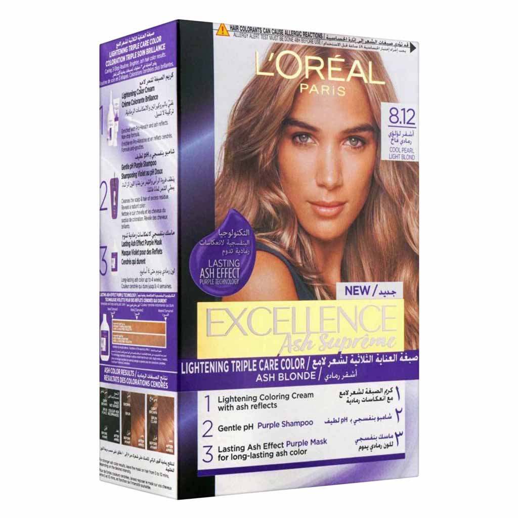 Loreal Paris Excellence Ash Supreme Lightening Triple Care Hair Color 812 Cool Pearl Light Blond