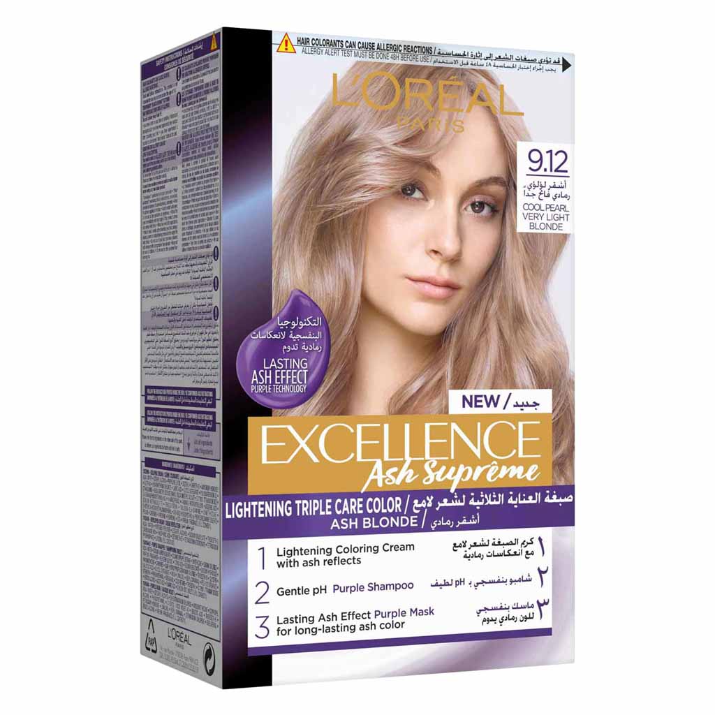Loreal Paris Excellence Ash Supreme Lightening Triple Care Hair Color 912 Cool Pearl Very Light Blonde
