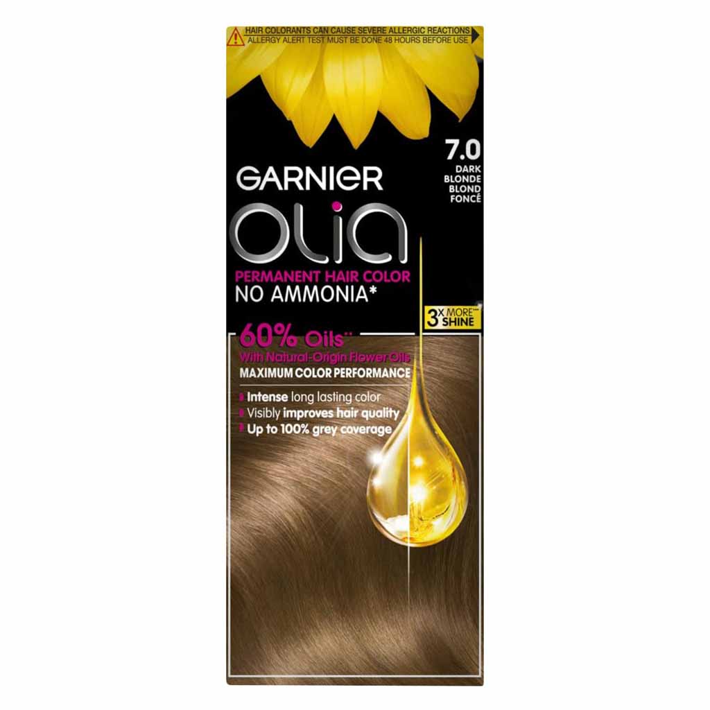Garnier, Olia No Ammonia Permanent Hair Color 70 Dark Blonde, Ammonia-free permanent hair dye for deep blonde shades, 60ml