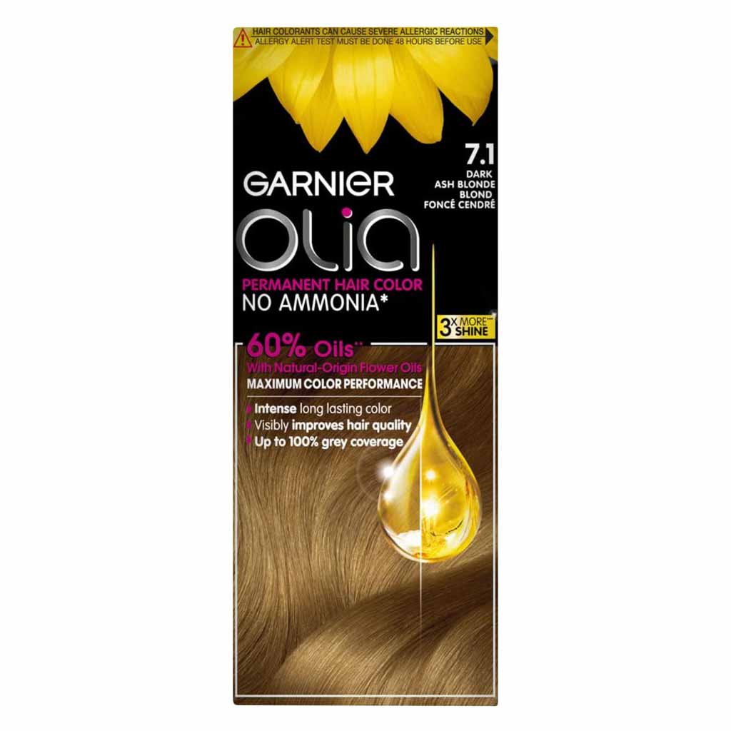 Garnier, Olia No Ammonia Permanent Hair Color 71 Dark Ash Blonde, Ammonia-free permanent hair color for natural shine