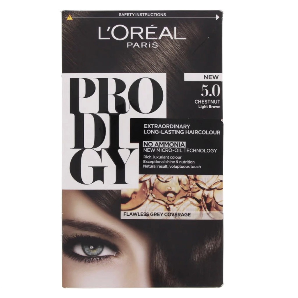L’Oréal Paris, Prodigy Permanent Oil Hair Color, Ammonia-free permanent hair color, 5 Chestnut Kit