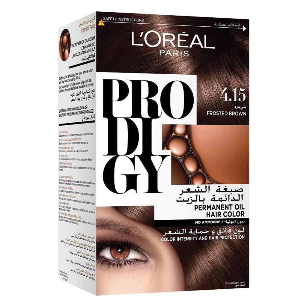 L’Oréal Paris, Prodigy Permanent Oil Hair Color, Ammonia-free permanent hair color, 415 Sienna Kit