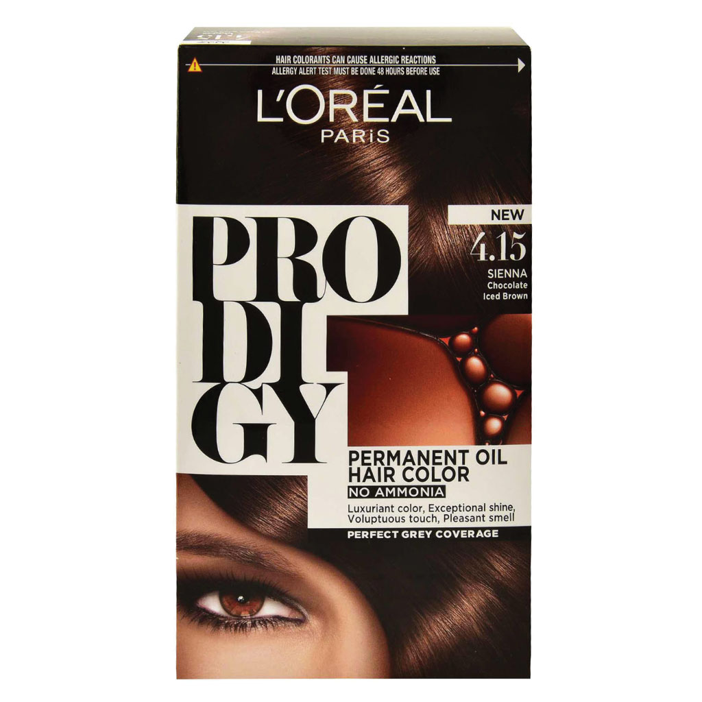 L’Oréal Paris, Prodigy Permanent Oil Hair Color, Ammonia-free permanent hair color, 415 Sienna Kit
