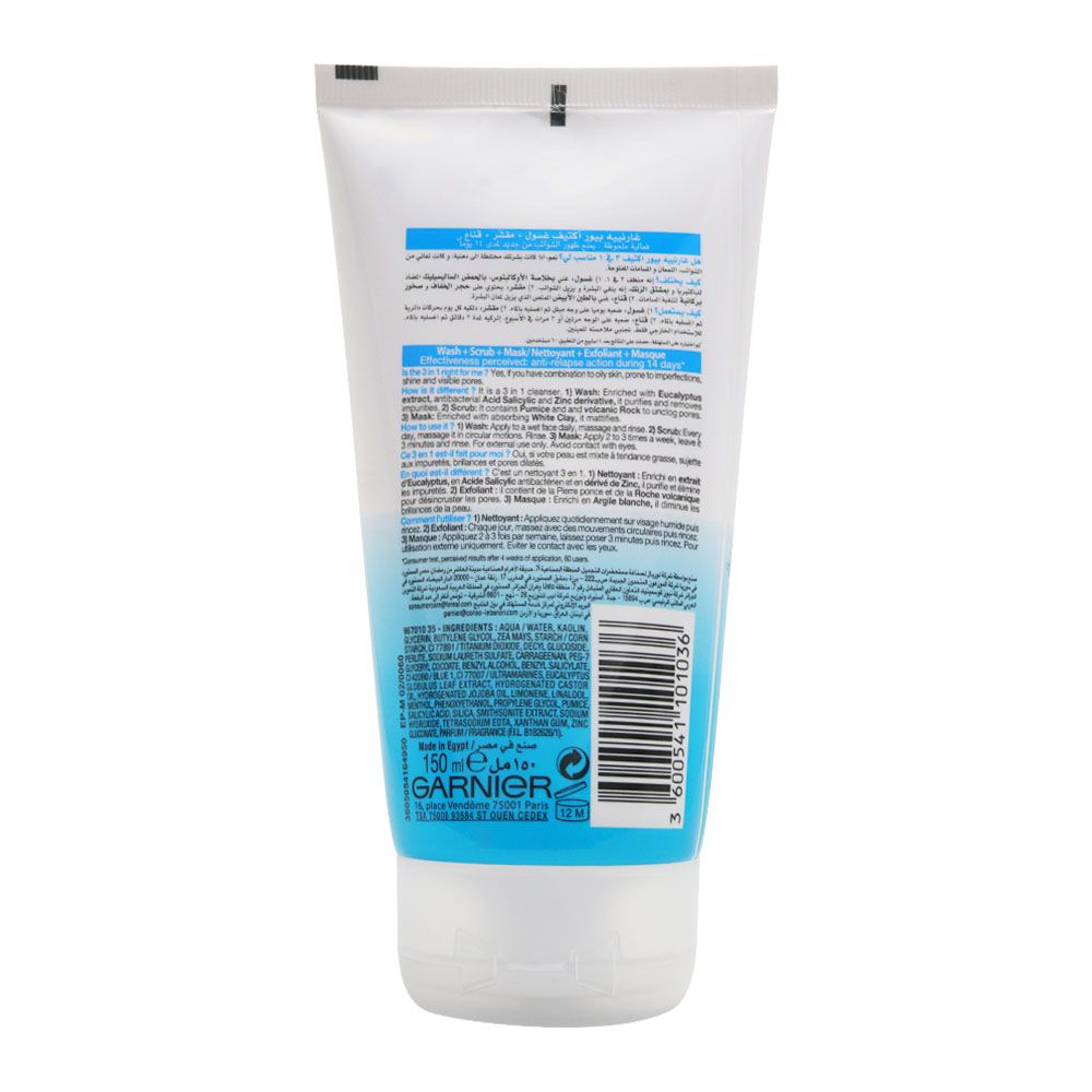 Garnier SkinActive Pure Active 3-in-1 Wash Scrub and Mask 150 mL