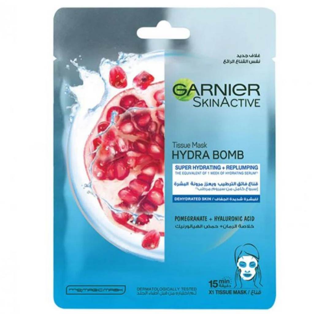 Garnier, SkinActive Hydra Bomb Tissue Mask Pomegranate, Hydrating facial sheet mask with pomegranate extract