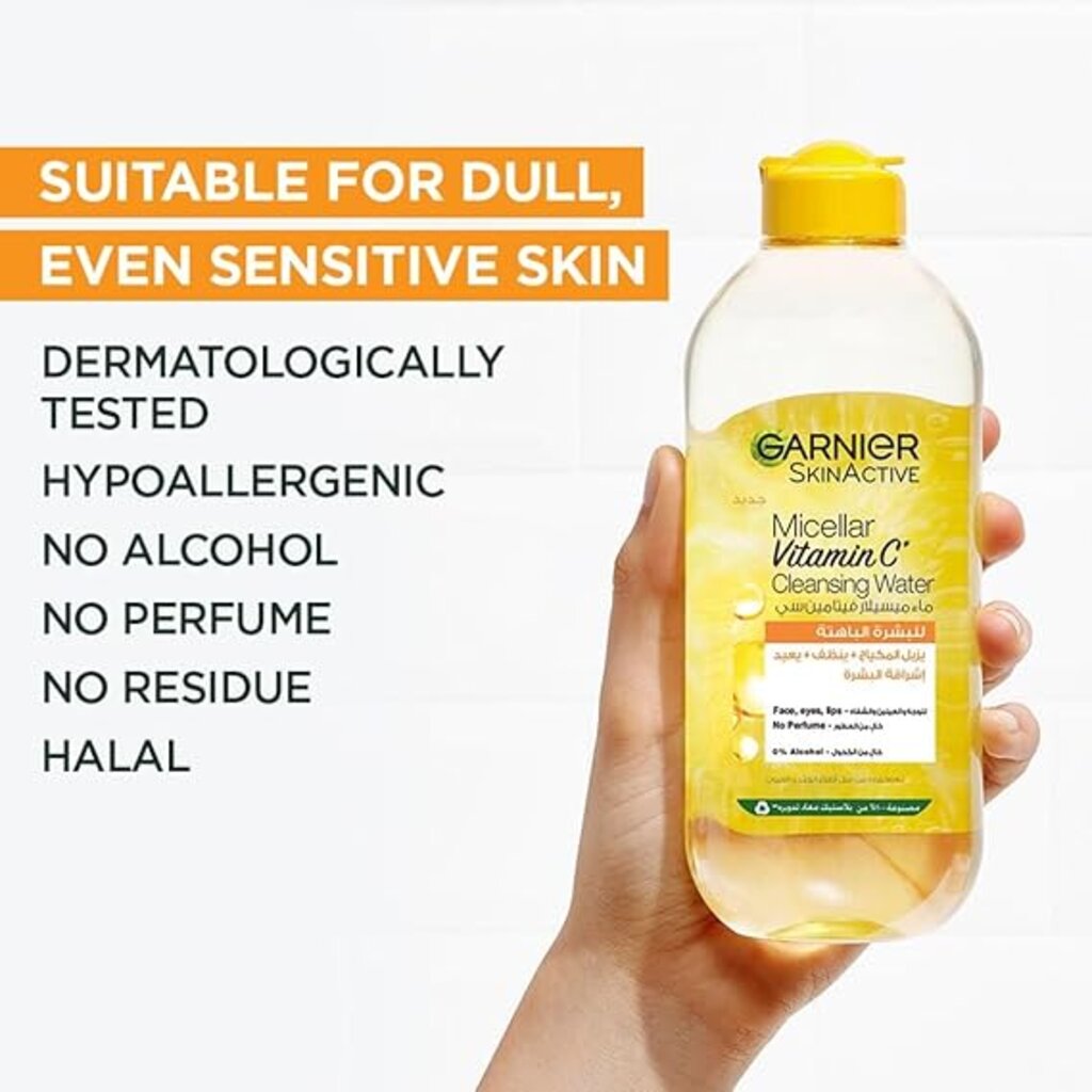 Garnier, Micellar Make-Up Brightening Water with Vitamin C, Brightening micellar makeup remover, 400ml
