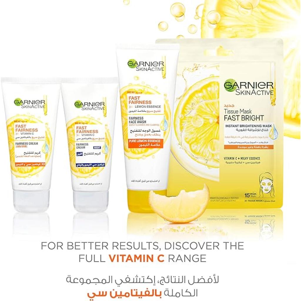 Garnier Skin Active, Tissue Mask Fast Bright Vitamin C, Brightening face mask with milky essence