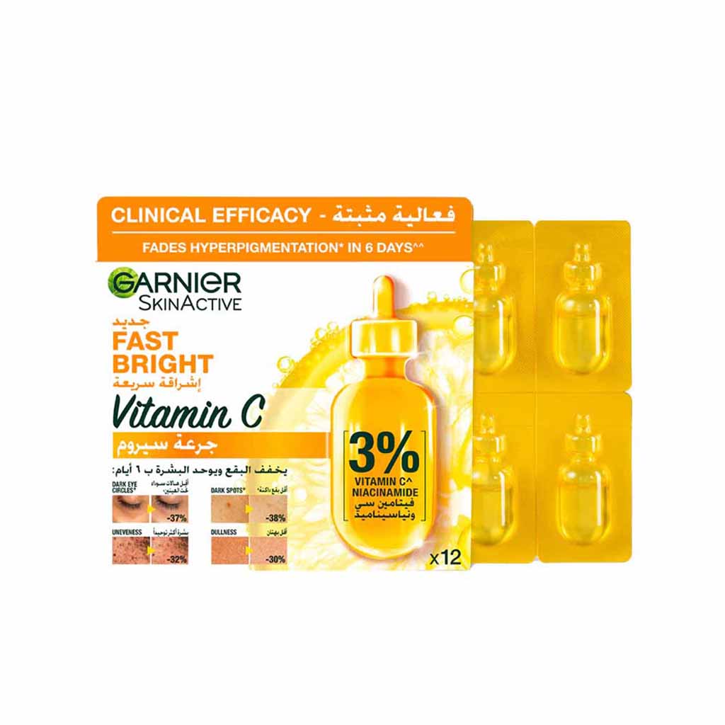 Garnier, Fast Bright Vitamin C Ampoule Serum, Brightening vitamin C facial serum, 1.5ml