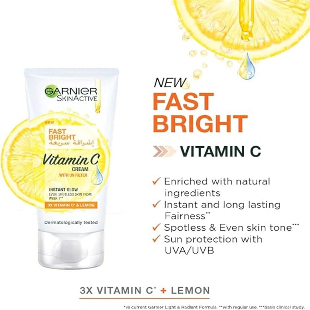 Garnier SkinActive, Fast Fairness Cream, Skin brightening cream for even tone, 25ml