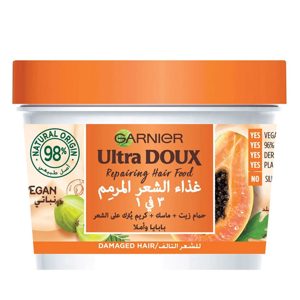 Garnier Ultra Doux, Repairing Papaya Hair Food Cream, Nourishing cream for damaged hair, 390 ml