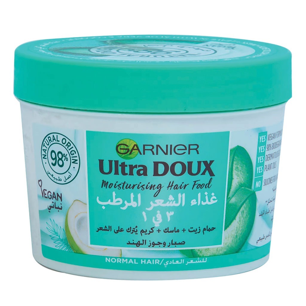 Garnier Ultra Doux, Moisturising Aloe Hair Food Cream, Hydrating cream for dry hair, 390 ml