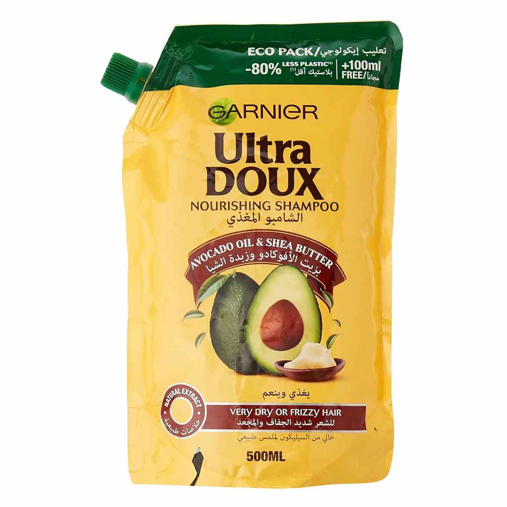 Garnier, Ultra Doux Avocado Oil and Shea Butter Nourishing Shampoo, Nourishing shampoo for dry and damaged hair, 500ml