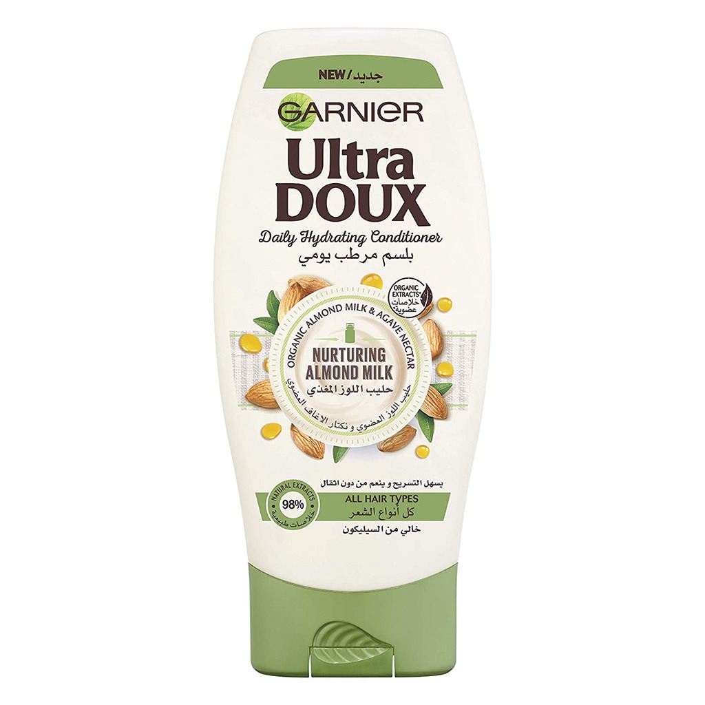 Garnier Ultra Doux, Nurturing almond milk daily hydrating conditioner, Moisturizing conditioner for dry hair, 400 ml
