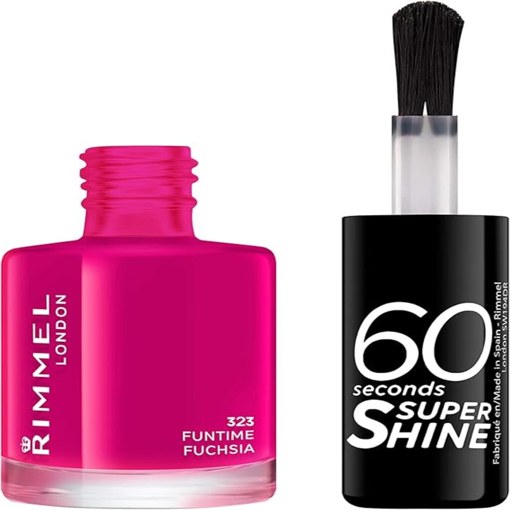 Rimmel, 60 Seconds Nail Polish 323 Funtime Fuchsia, Quick-dry nail polish with bright fuchsia color, 12 ml