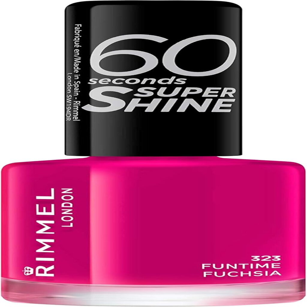 Rimmel, 60 Seconds Nail Polish 323 Funtime Fuchsia, Quick-dry nail polish with bright fuchsia color, 12 ml