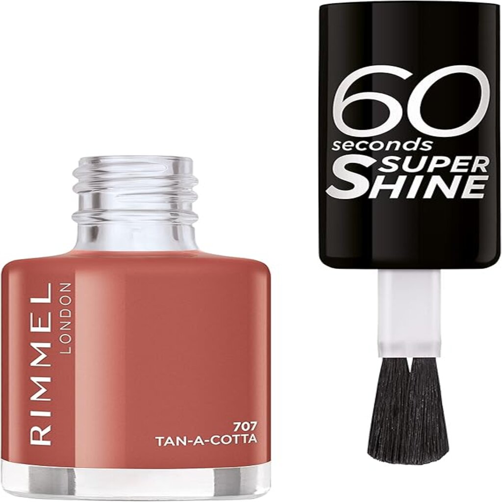 Rimmel, 60 Seconds Nail Polish 707 Tan-a-Cota, Quick-dry nail polish with nude tan shade, 12 ml