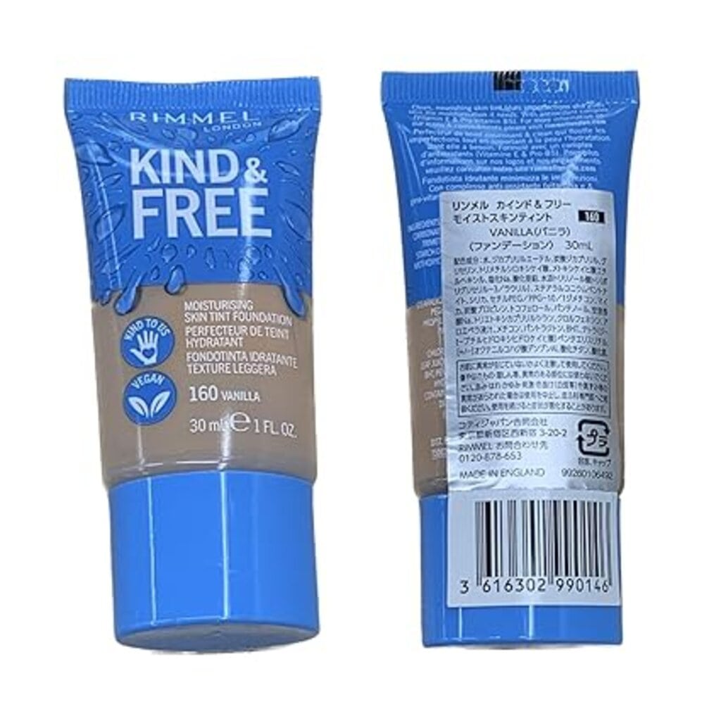 Rimmel London, Kind & Free skin tint foundation 160 Vanilla, Lightweight skin tint foundation with natural vanilla shade, 30ml