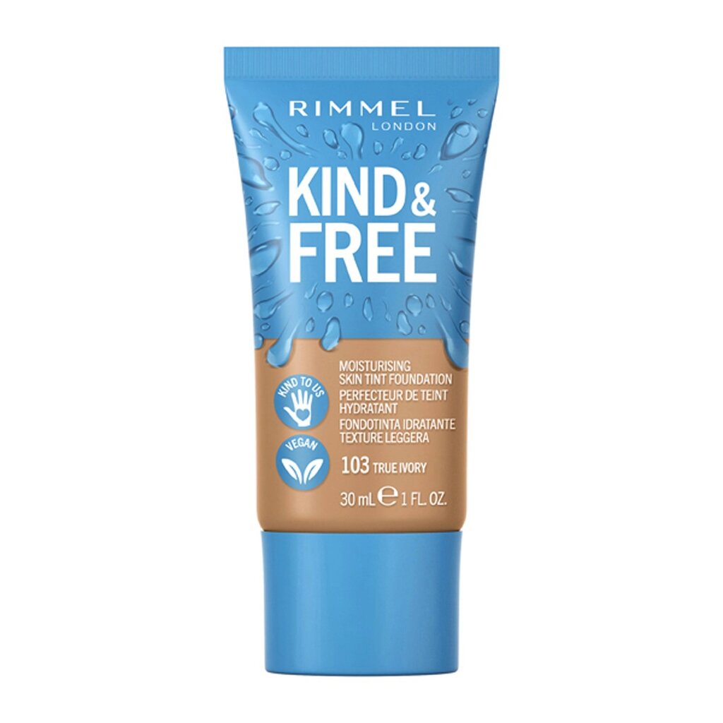 Rimmel London, Kind & Free Skin Tint Foundation 103 True Ivory, Sheer tinted moisturizer with skin benefits, 30 ml