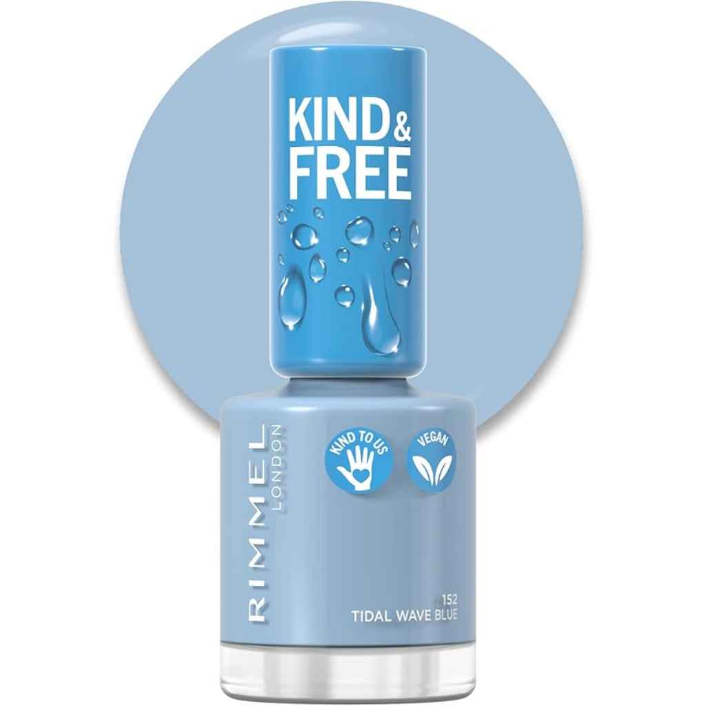 Rimmel, Kind & Free Nail Polish, Cruelty-free vibrant nail colour, 152 tidal wave blue