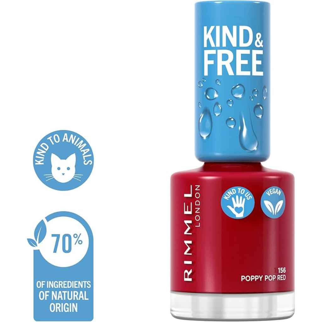 Rimmel, Kind & Free Nail Polish 156 Poppy Pop Red, Vibrant long-lasting red nail polish