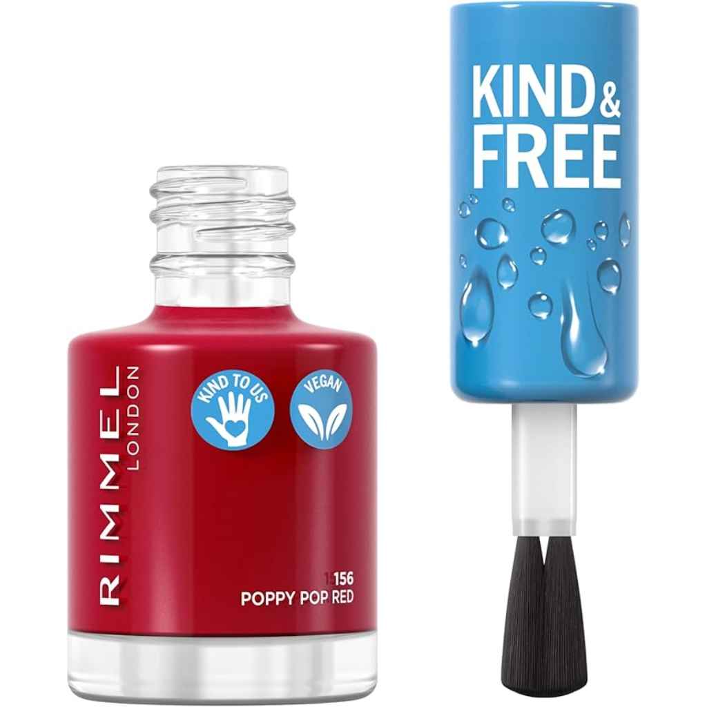 Rimmel, Kind & Free Nail Polish 156 Poppy Pop Red, Vibrant long-lasting red nail polish