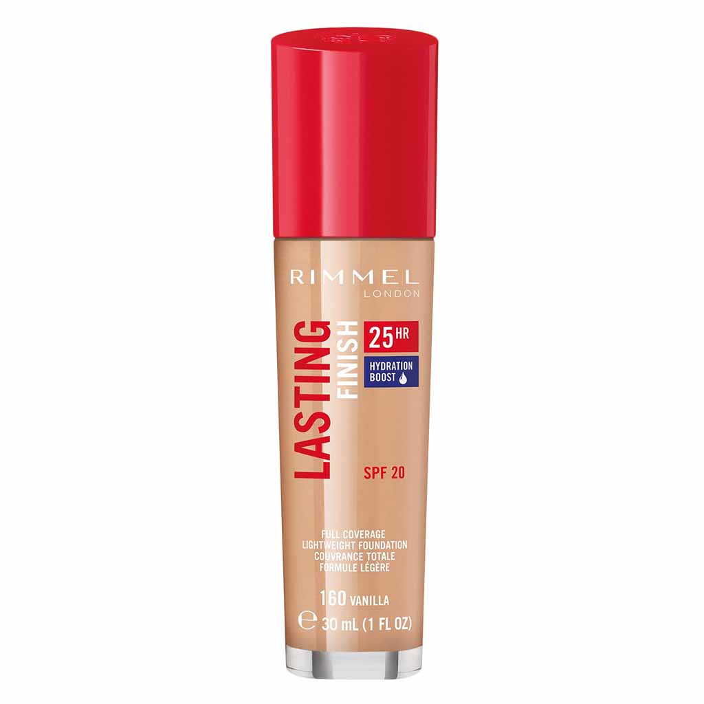 Rimmel London, Lasting Finish 25Hr Full Coverage Lightweight Foundation SPF 20, Long-lasting lightweight foundation with full coverage, 30ml, 160 Vanilla