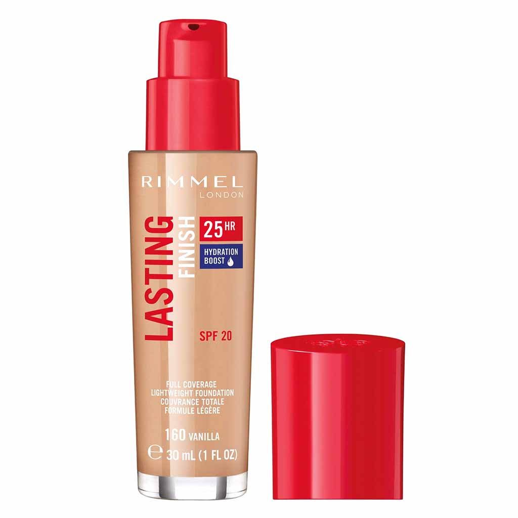 Rimmel London, Lasting Finish 25Hr Full Coverage Lightweight Foundation SPF 20, Long-lasting lightweight foundation with full coverage, 30ml, 160 Vanilla
