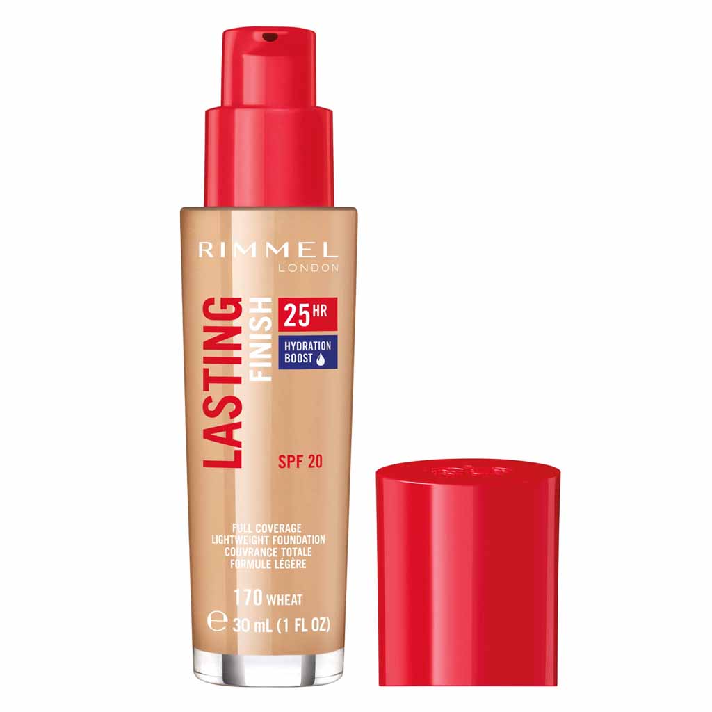 Rimmel London, Lasting Finish 25Hr Full Coverage Lightweight Foundation SPF 20, Long-lasting lightweight foundation with full coverage, 30ml, 170 Wheat