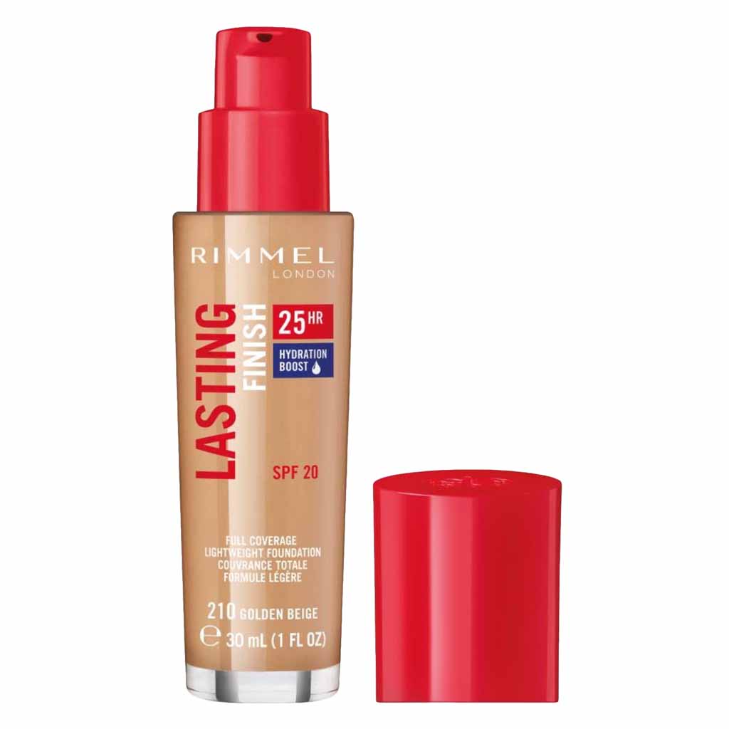Rimmel London, Lasting Finish 25Hr Full Coverage Lightweight Foundation SPF20, Long-lasting lightweight foundation, 30ml