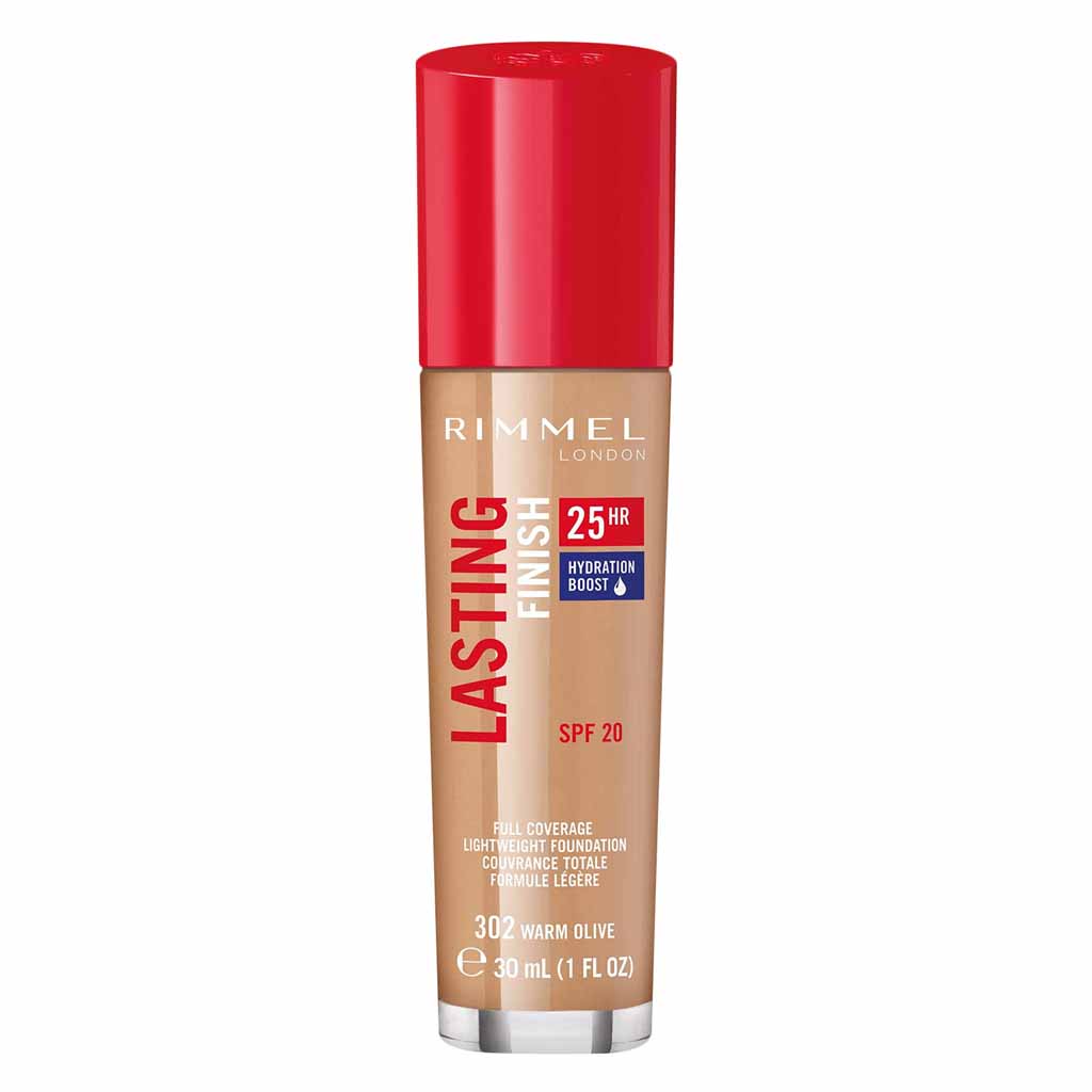 Rimmel London Lasting Finish 25Hr Full Coverage Lightweight Foundation Spf20 30Ml 302 Warm Olive
