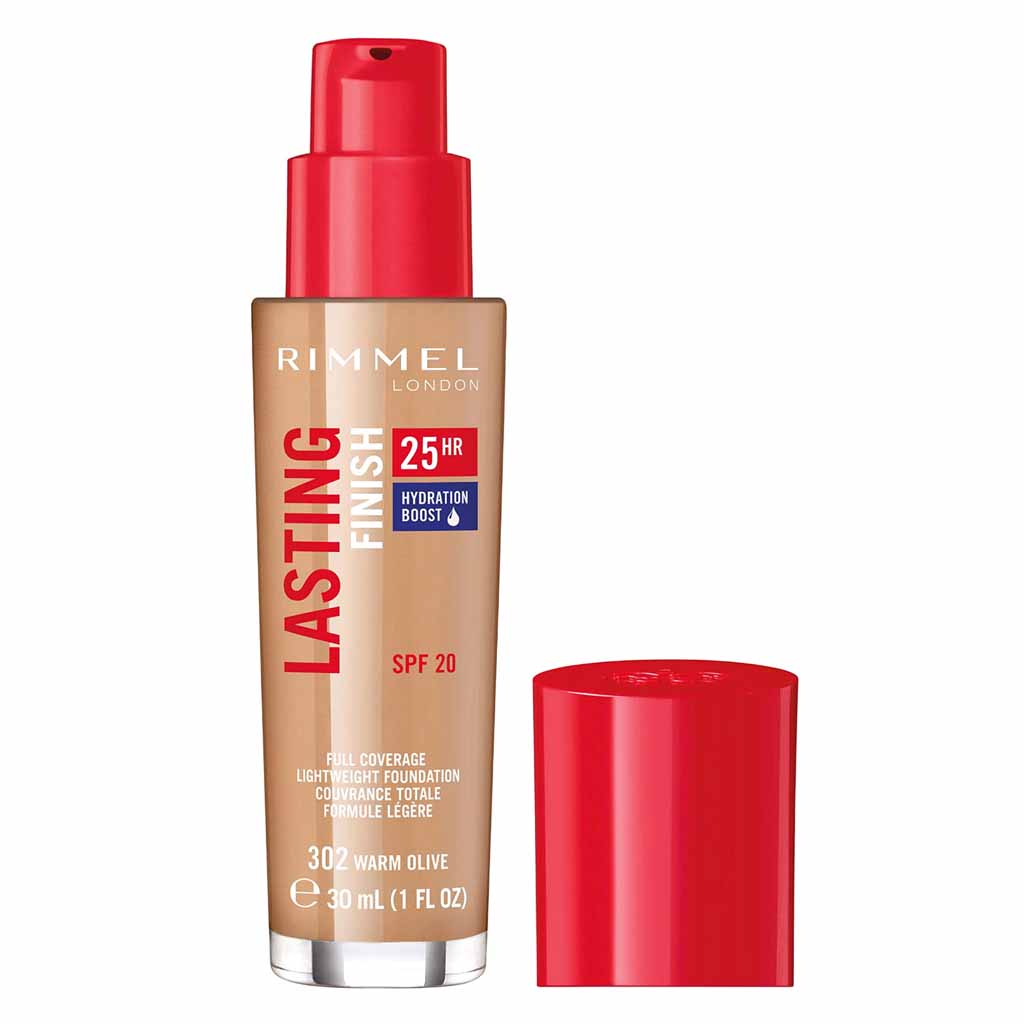 Rimmel London Lasting Finish 25Hr Full Coverage Lightweight Foundation Spf20 30Ml 302 Warm Olive