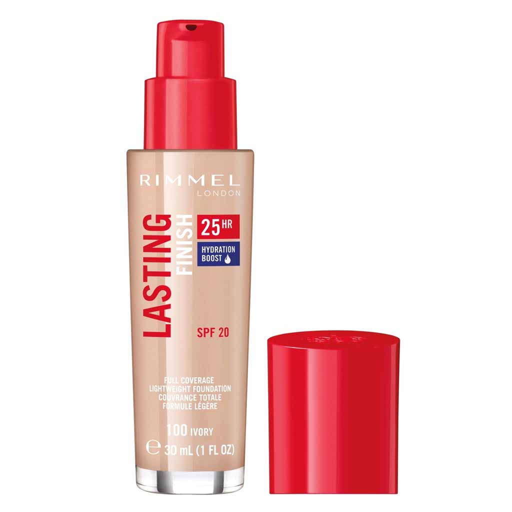 Rimmel London Lasting Finish 25Hr Full Coverage Lightweight Foundation Spf20 30Ml 100 Ivory