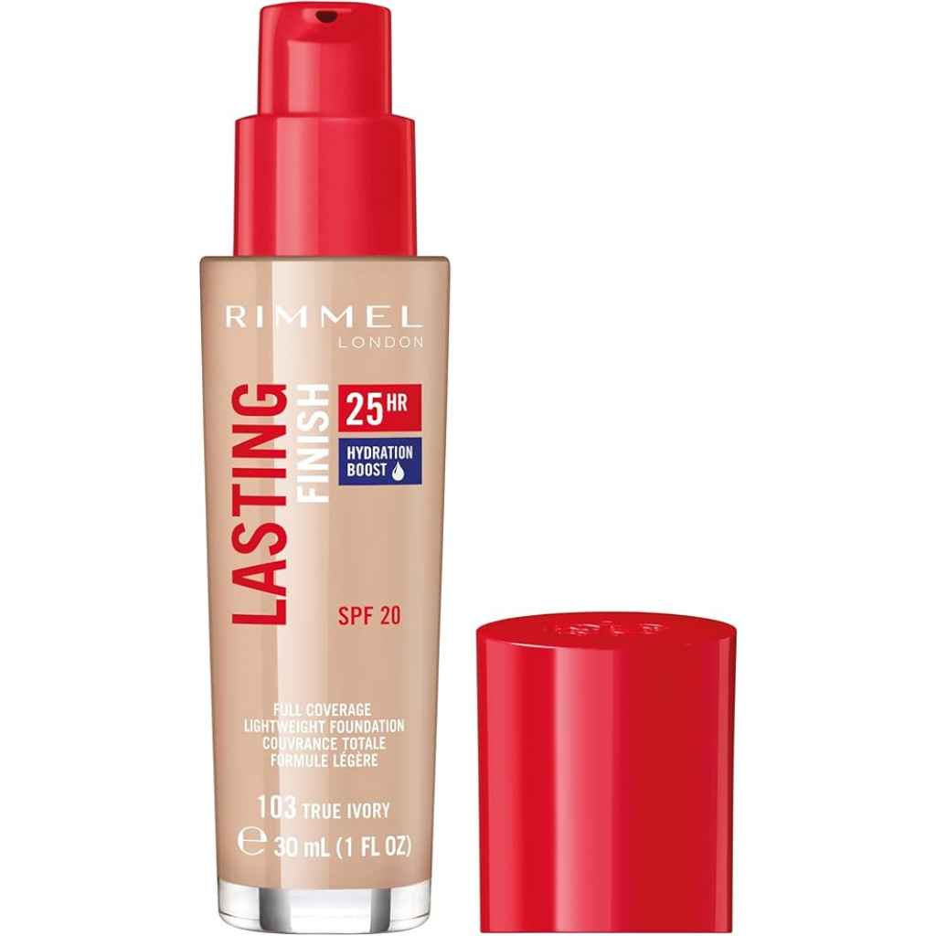 Rimmel, Lasting Finish Foundation Red Cap 103 True Ivory, Long-lasting liquid foundation with natural finish