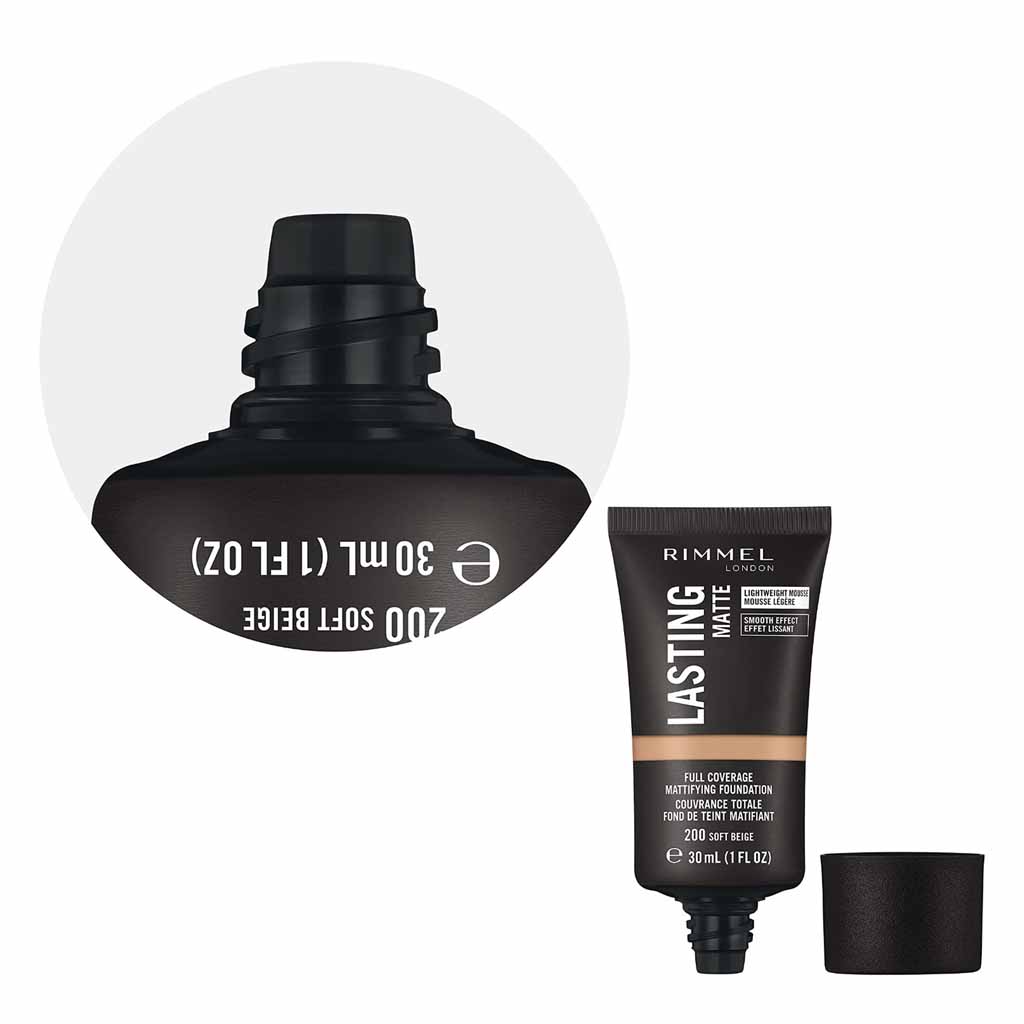 Rimmel London, Lasting Finish Matte Foundation 200 Soft Beige, Long-lasting matte finish foundation, 30 ml