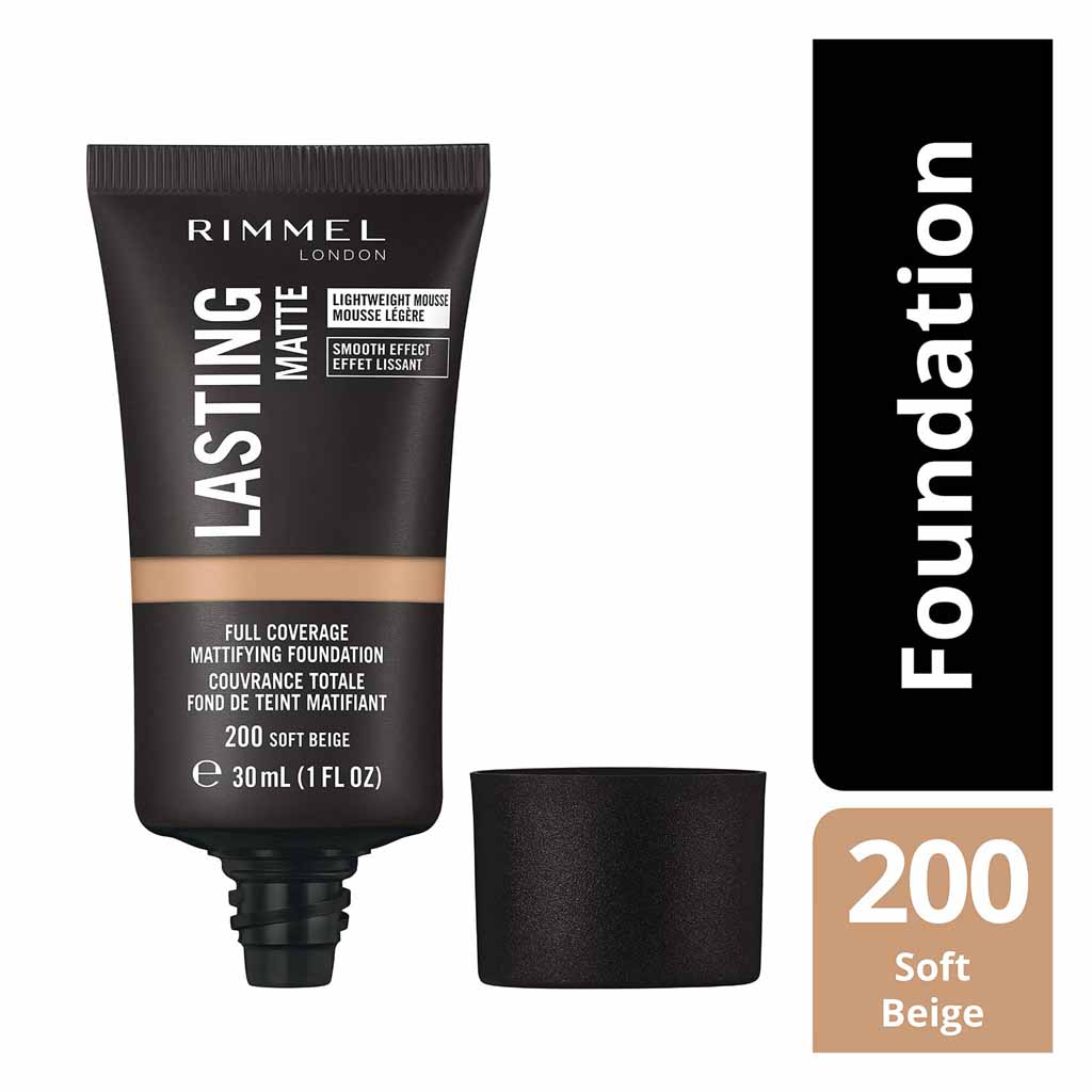 Rimmel London, Lasting Finish Matte Foundation 200 Soft Beige, Long-lasting matte finish foundation, 30 ml