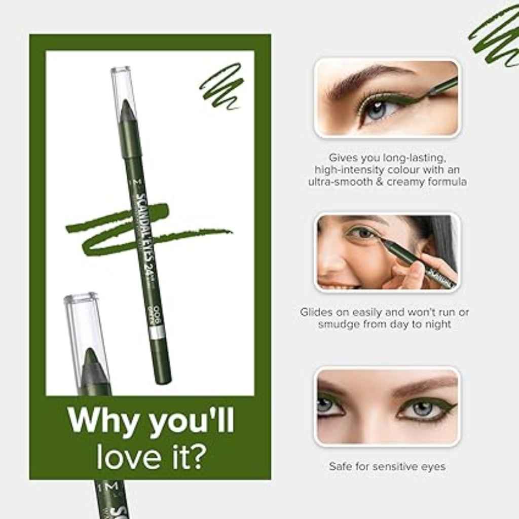 Rimmel, Scandaleyes Waterproof Kohl Pencil, Intense green long-lasting eye liner