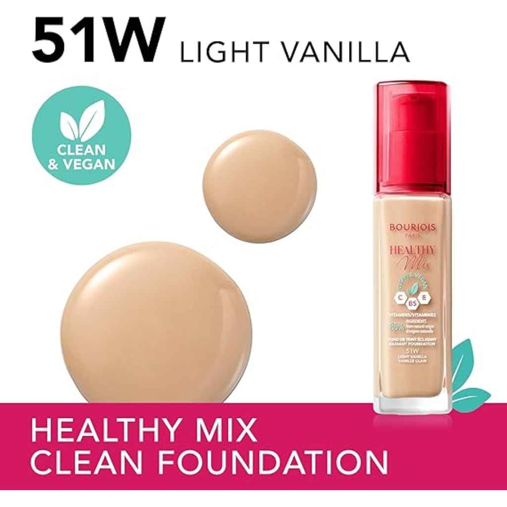 Bourjois, Healthy Mix Clean Foundation, 51 Light Vanilla, Lightweight natural finish foundation