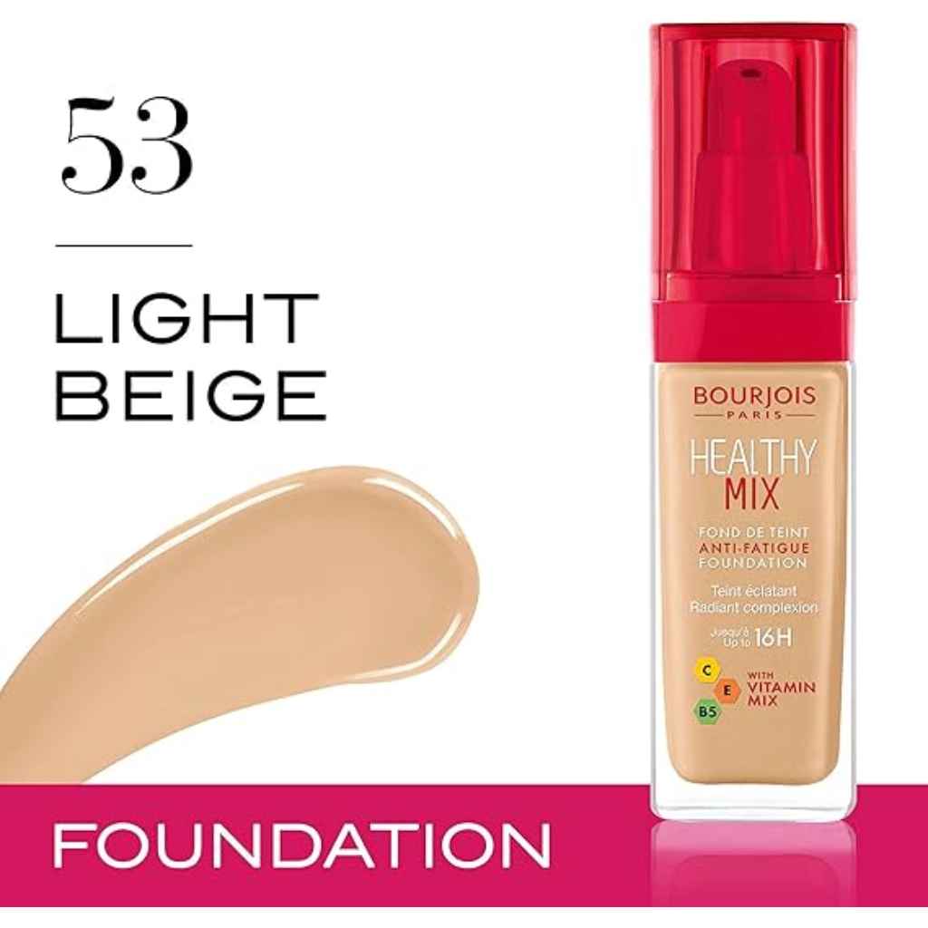 Bourjois, Healthy Mix Clean Foundation 53 Light Beige, Lightweight foundation with radiant finish